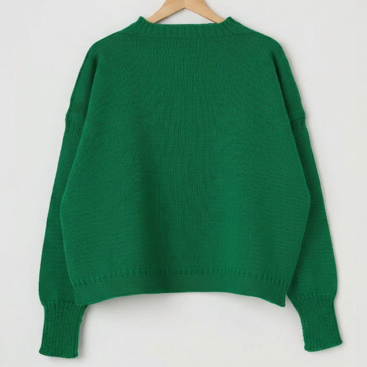 Le Tricoteur Adults Kelly Green Cropped Guernsey Jumper