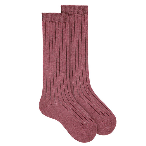Cóndor Knee High Ribbed Merino Wool Socks - Plum