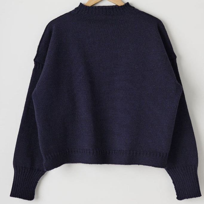 Le Tricoteur Adults Navy Cropped Guernsey Jumper