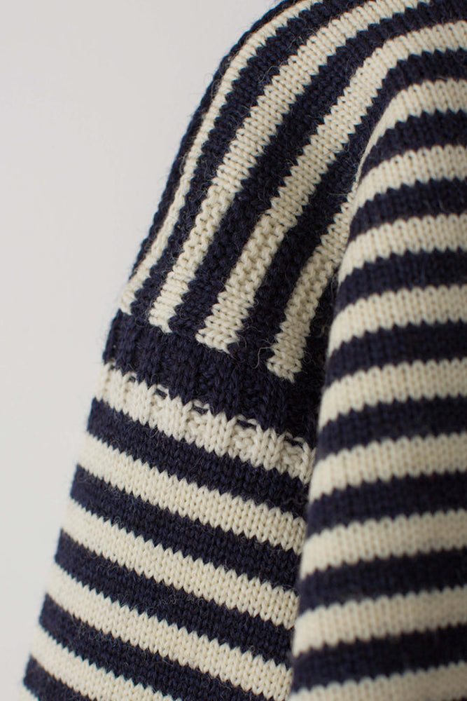 
                  
                    Le Tricoteur Adults Navy & Cream Striped Rocquaine Guernsey Jumper
                  
                