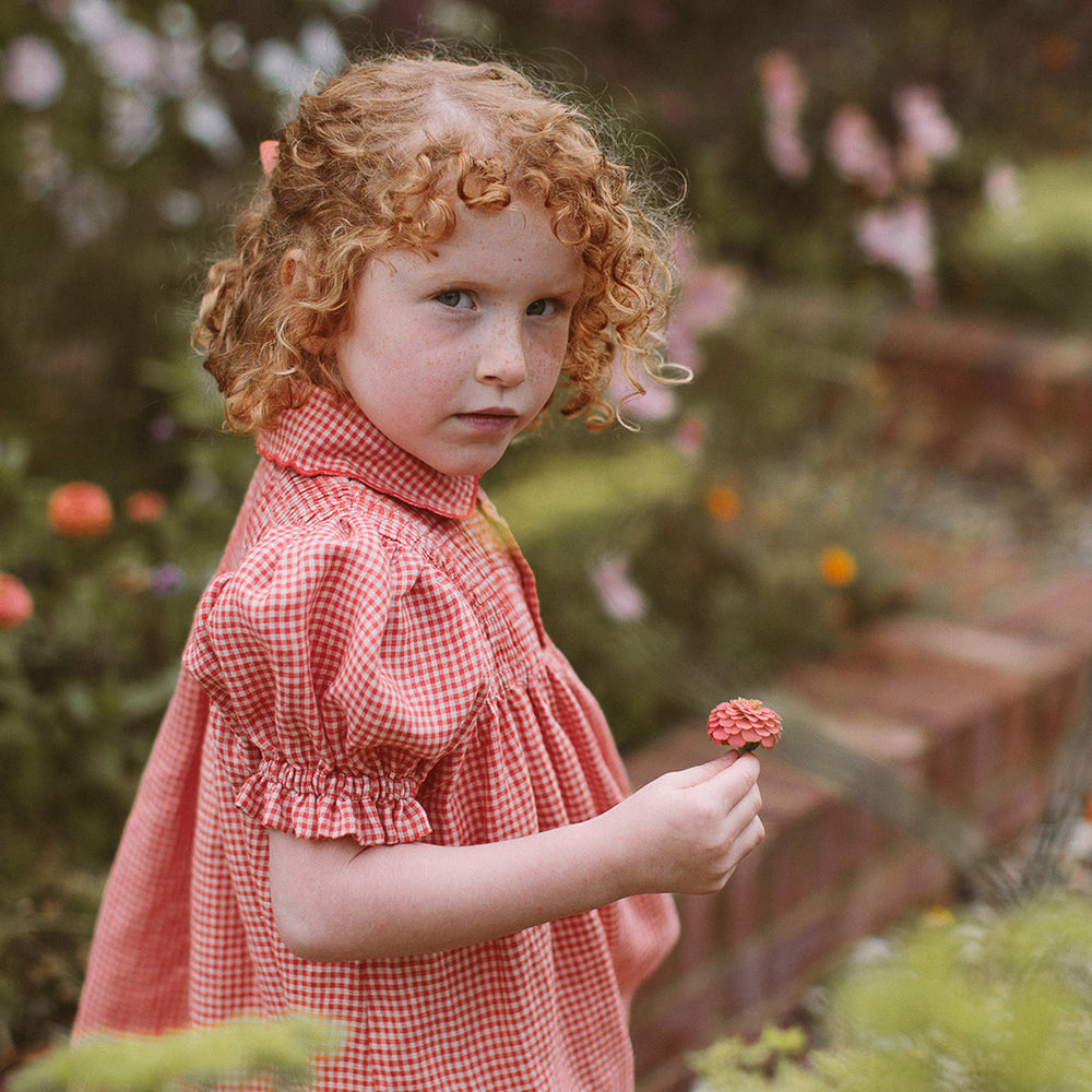 
                      
                        Nellie Quats Marco Polo Dress - Strawberry & Oat Mini Check Linen
                      
                    