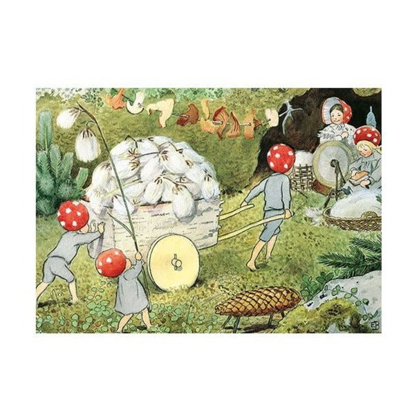 Elsa Beskow Postcard, Children of the Forest with their Cart