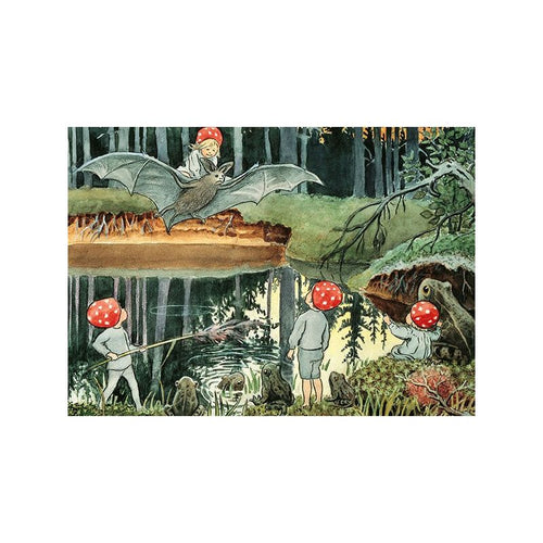 Elsa Beskow Postcard, Children of the Forest at the Pond