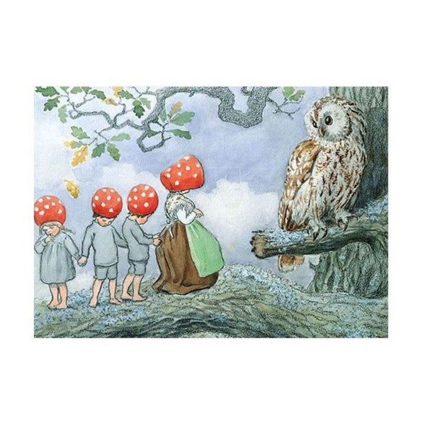 Elsa Beskow Postcard, Children of the Forest and the Owl