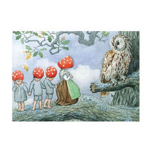  Elsa Beskow Postcard, Children of the Forest and the Owl
