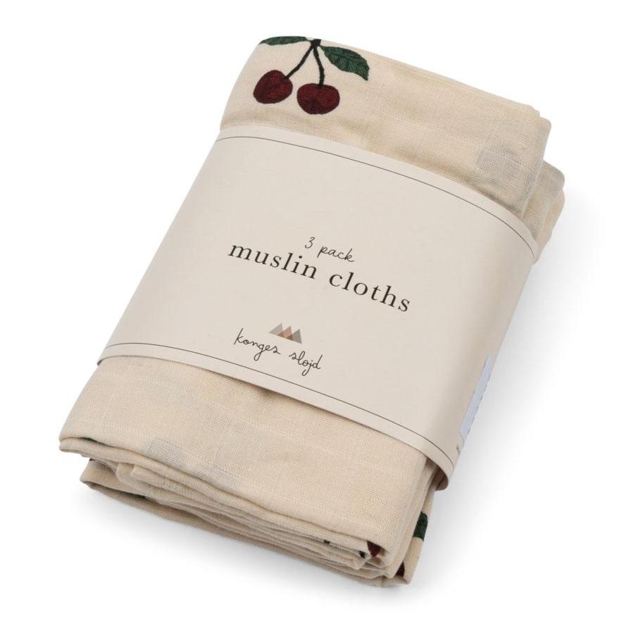 Konges Slojd Sløjd 3 Pack Muslin Cloths - Ma Grande Cerise