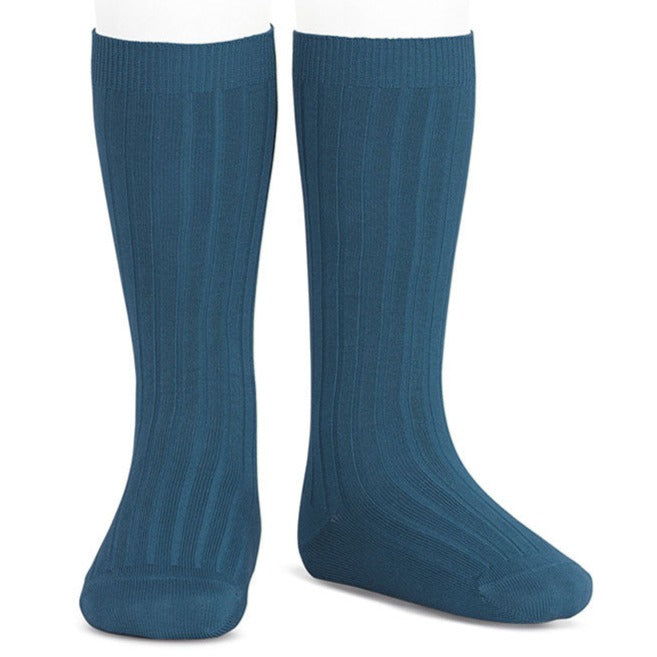 Cóndor Knee High Ribbed Cotton Socks - Ocean Blue