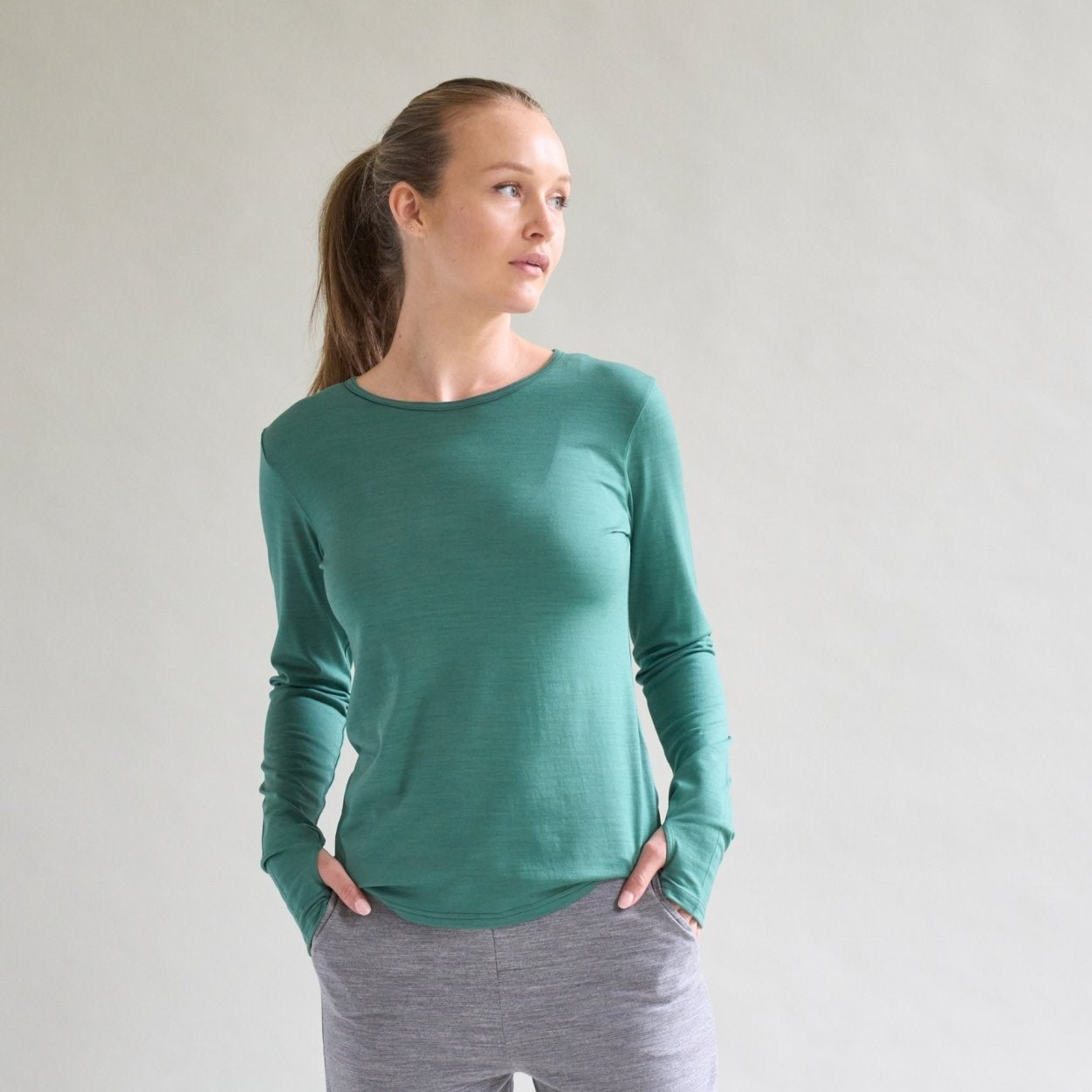 Smalls Women's Merino Long Sleeve, Emerald Green