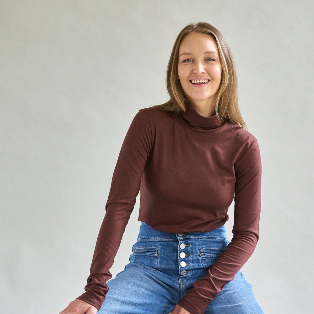 
                  
                    Smalls Women's Merino Polo Neck, Chocolate Brown
                  
                