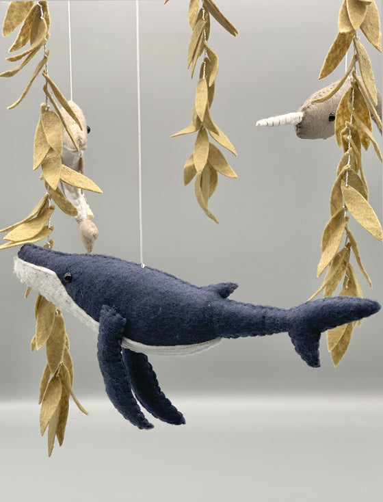 2 Stories OCEAN Felt Whale Narwhal & Dolphin Mobile