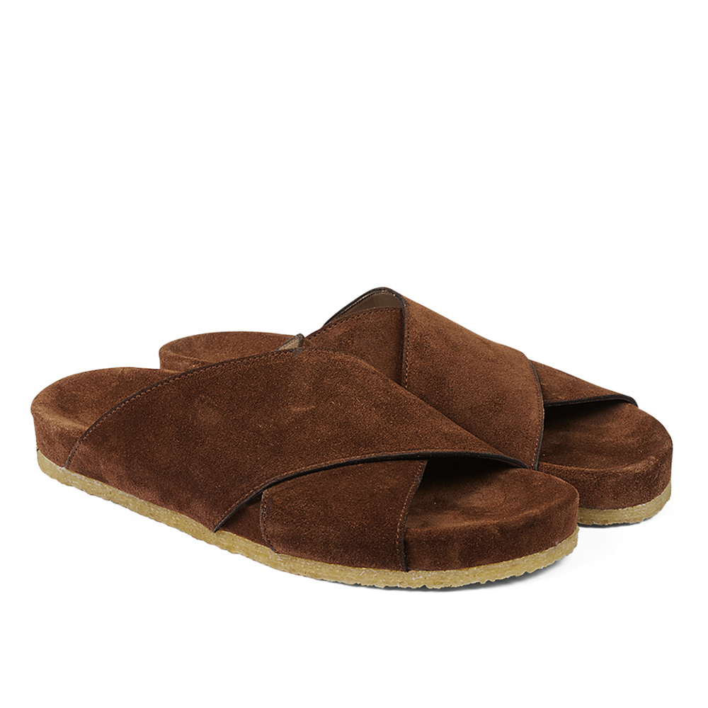 
                  
                    ANGULUS Women's Simple Crossover Strap Slip-On Sandal - Cognac Suede
                  
                