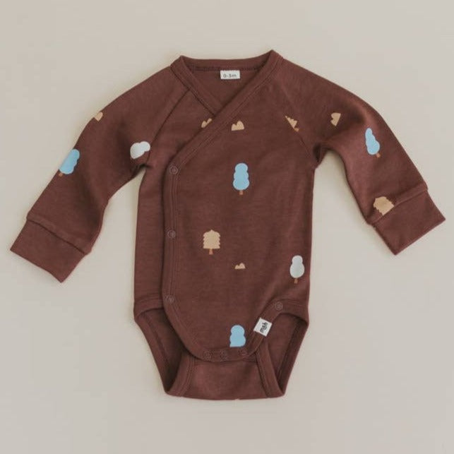 Mini & Humble Long Sleeve Wrapover Bodysuit - Raisin