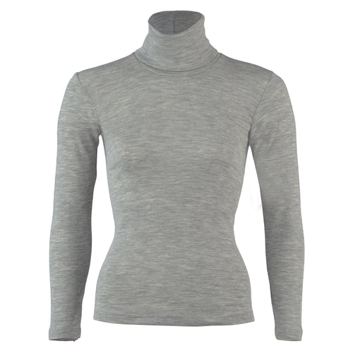 Engel Natur Women's Wool/Silk Polo Neck Top - Light Grey
