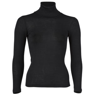 Engel Natur Women's Wool/Silk Polo Neck Top - Black