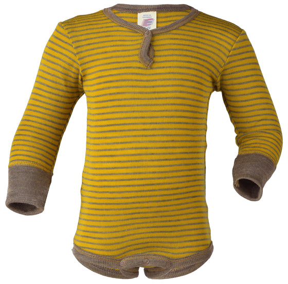 Engel Natur Wool / Silk Long Sleeve Baby Vest Saffron/Walnut