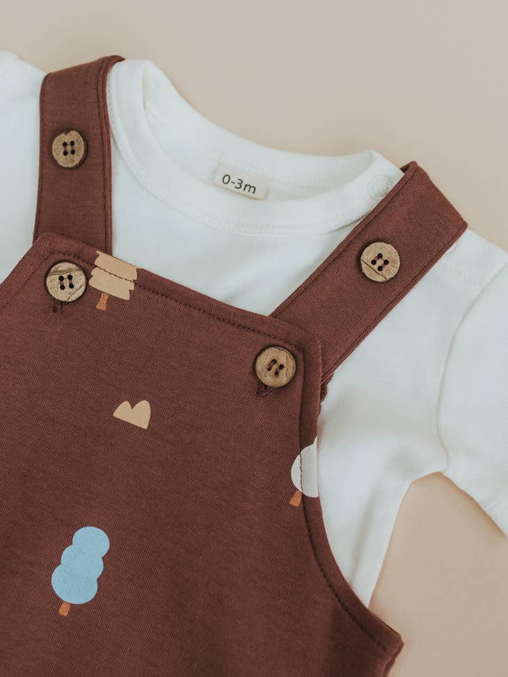 
                      
                        Mini & Humble Tree Print Dungarees - Raisin
                      
                    