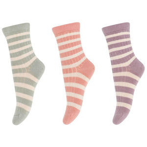 MP Denmark Women's 3 Pack Eli Stripe Cotton Socks - Desert Sage Mix