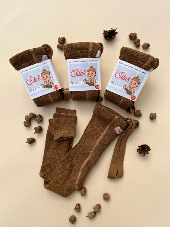 Silly Silas Teddy Warmy Tights With Braces - Acorn Brown
