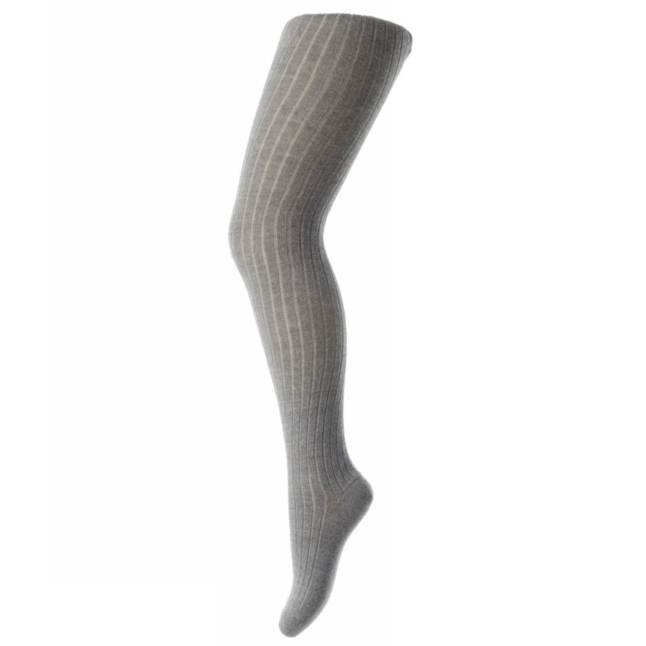 MP Denmark Classic Cotton Ribbed Tights - Grey Melange