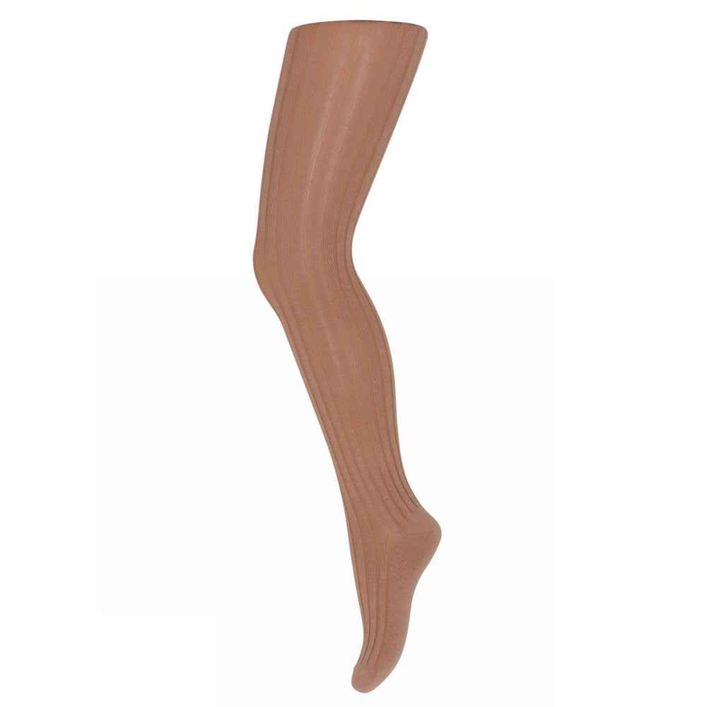 MP Denmark Classic Cotton Ribbed Tights - Tawny Brown