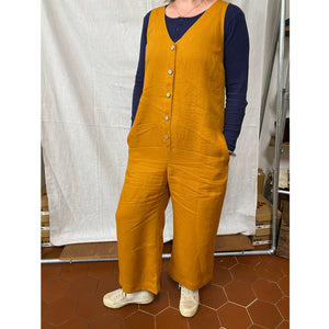 OffOn Clothing Women's Linen Sleeveless Wide Leg Jumpsuit - Meerkat
