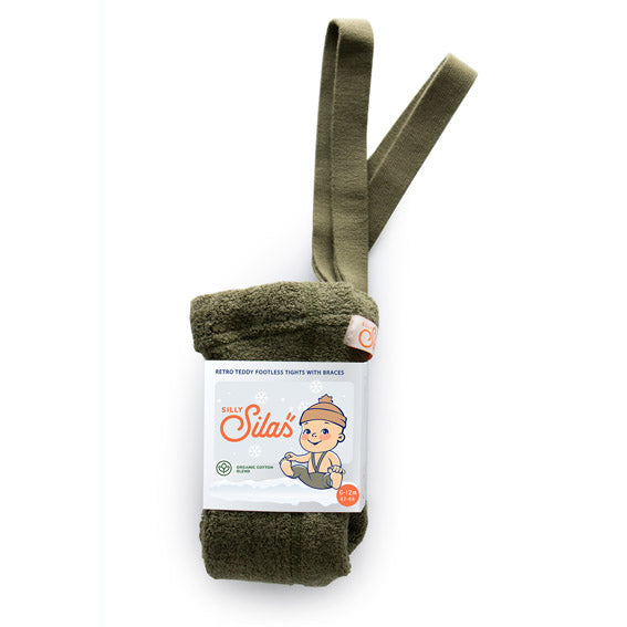 Silly Silas Teddy Warmy Footless Tights With Braces - Olive