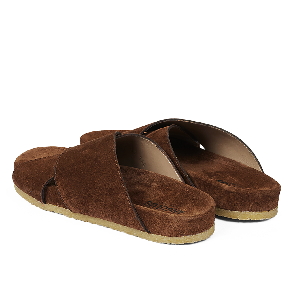 ANGULUS Women's Simple Crossover Strap Slip-On Sandal - Cognac Suede