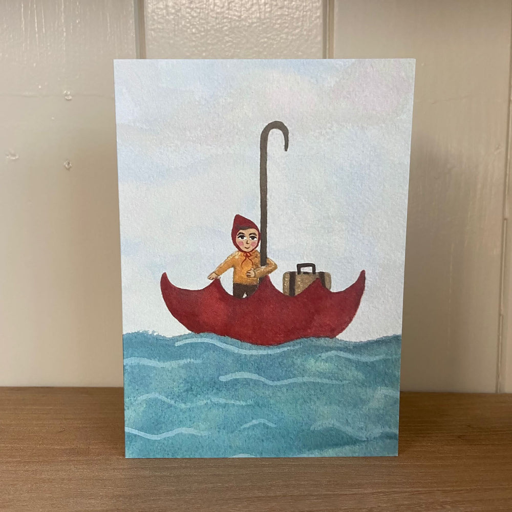 Umbrella Boat Greetings Card