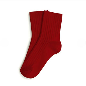 Collégien Women's Ribbed Cotton Ankle Socks - Carmine Red
