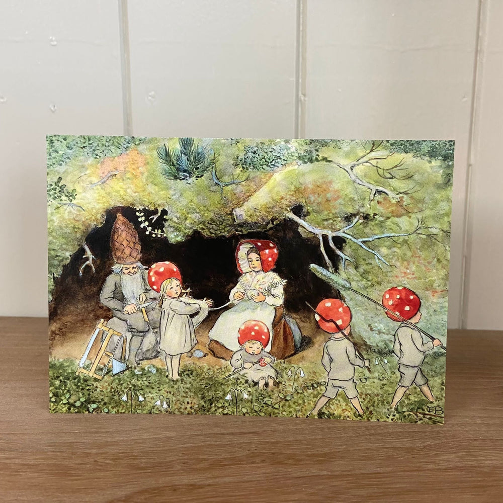 Elsa Beskow Postcard, Children of the Forest at Home