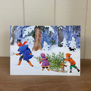 Elsa Beskow Postcard, Peter and Lotta Pick Up the Fir Tree