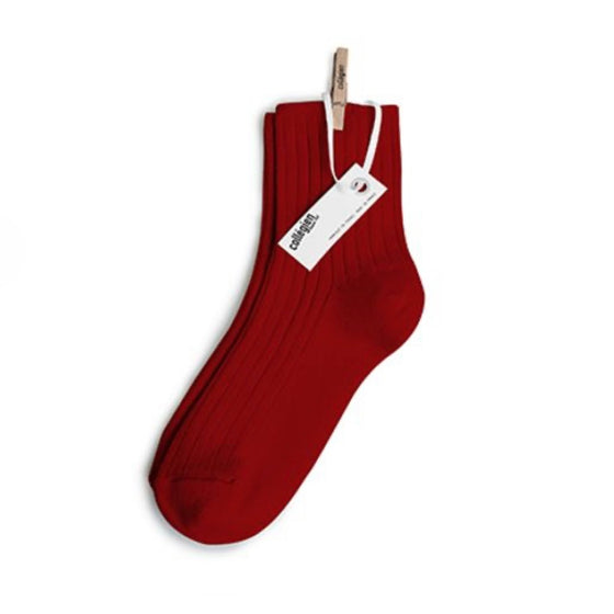 Collégien Women's Ribbed Cotton Ankle Socks - Carmine Red