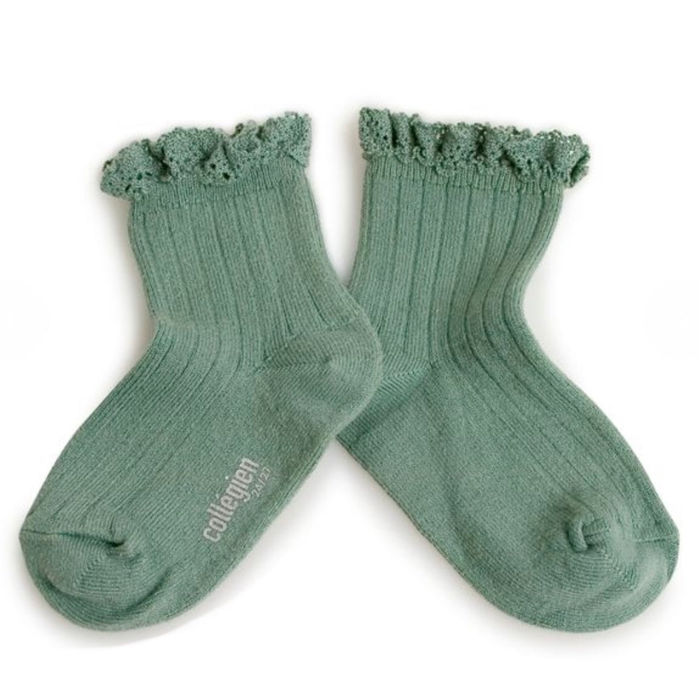 Collégien Lili Lace Trim Cotton Ankle Socks - Celadon