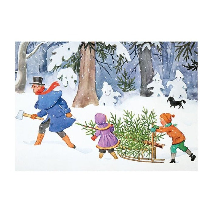 Elsa Beskow Postcard, Peter and Lotta Pick Up the Fir Tree